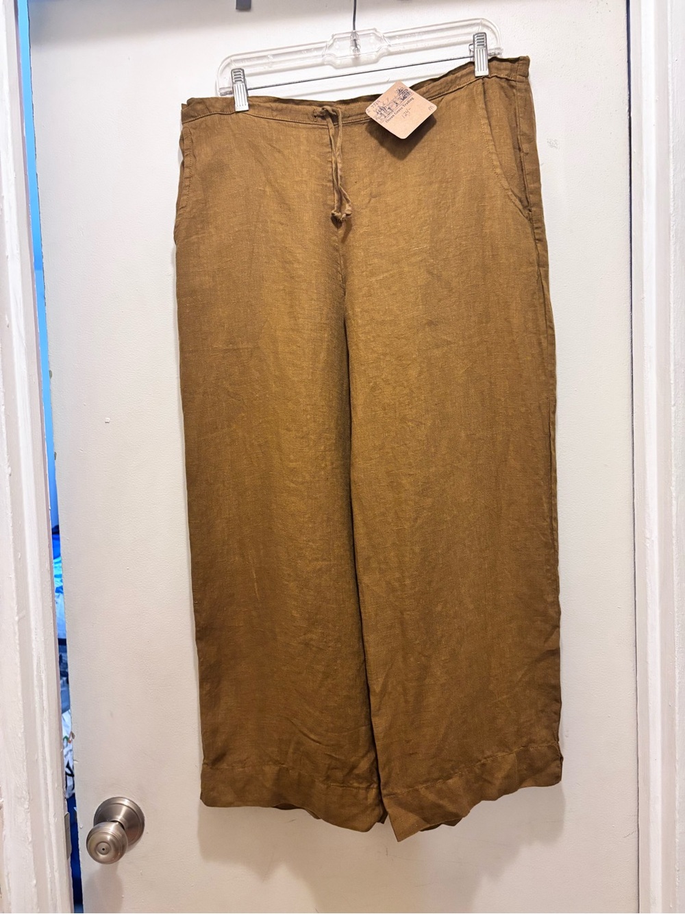 bryn Walker Wide-Leg Drawstring Linen Capri — Brown